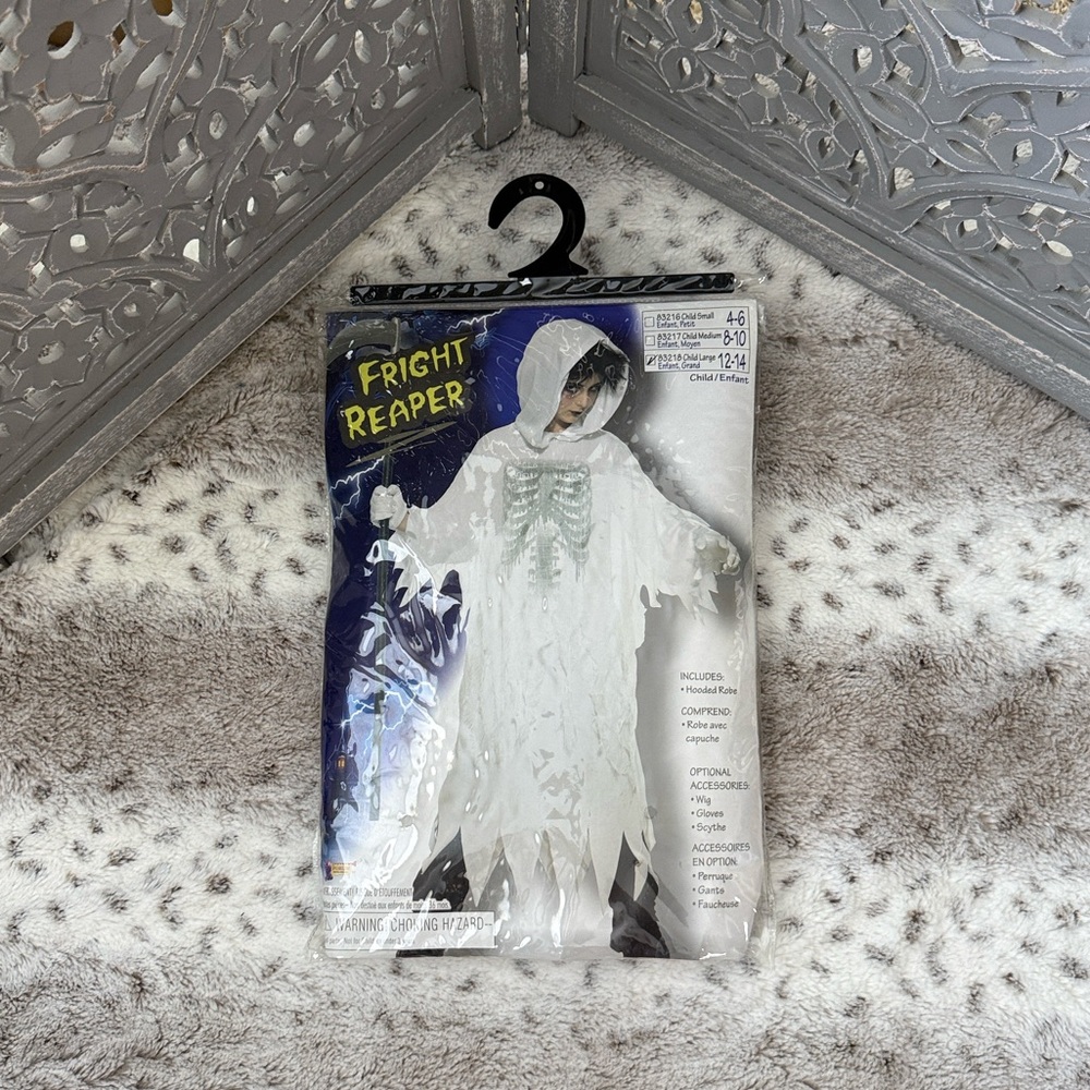 NWT! Fright Reaper costume boys large ghost skeleton horror creepy Halloween